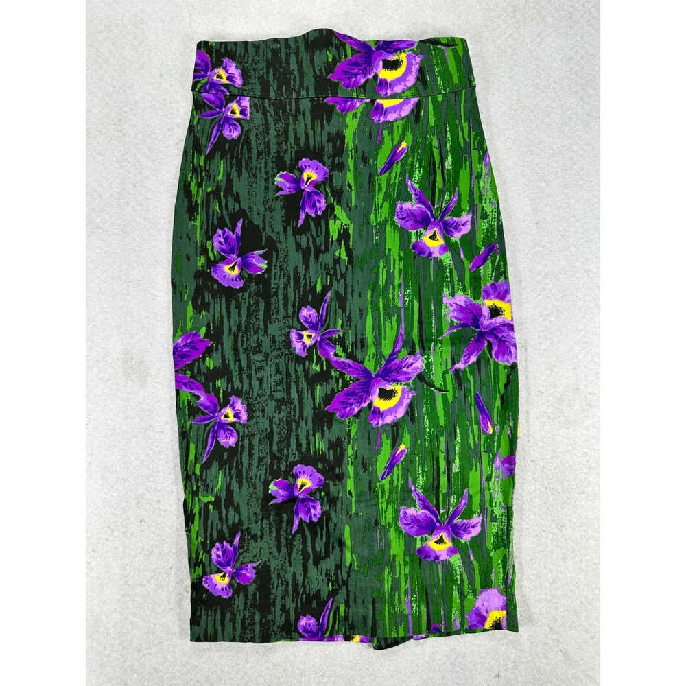Laura Byrnes California Womens Small Orchid Floral Pencil Skirt S Green Purple